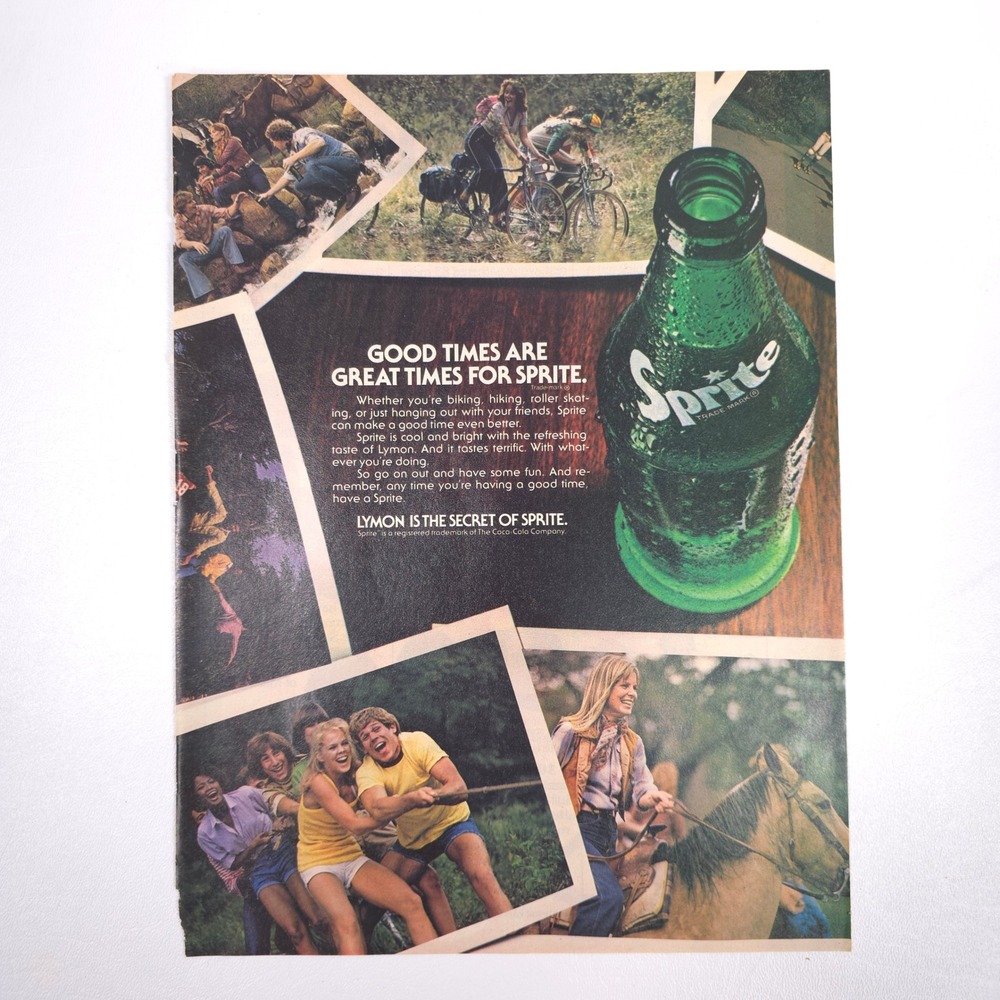 Sprite Good Times Vintage Print Ad Soda Bottle Lymon Outdoor Fun Advertising Art